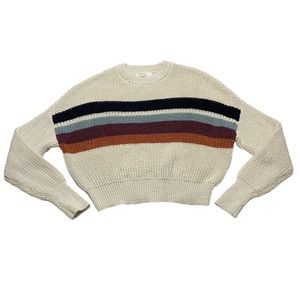Elan Preppy Stretchy Soft Crewneck Knit Sweater Colorful Stripes Size Small